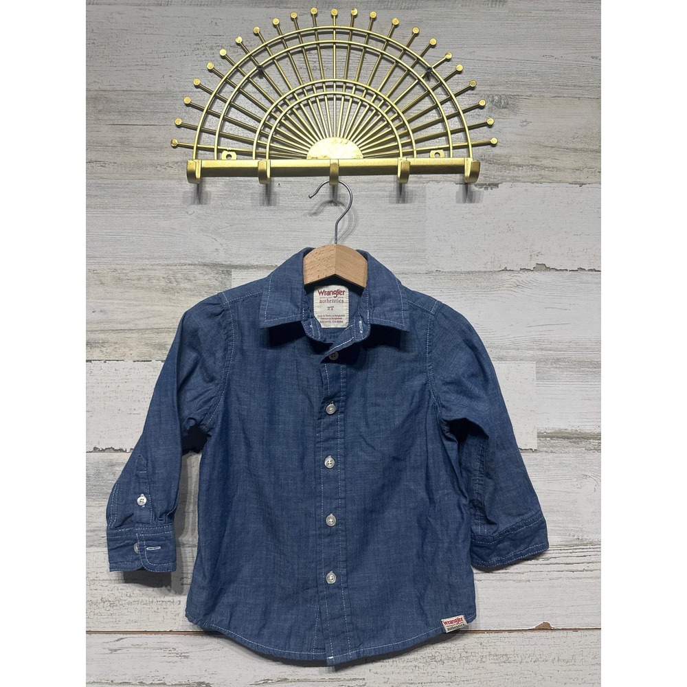 Wrangler Button Down Shirt Boys 2T Navy Blue Long Sleeve Chambray EUC